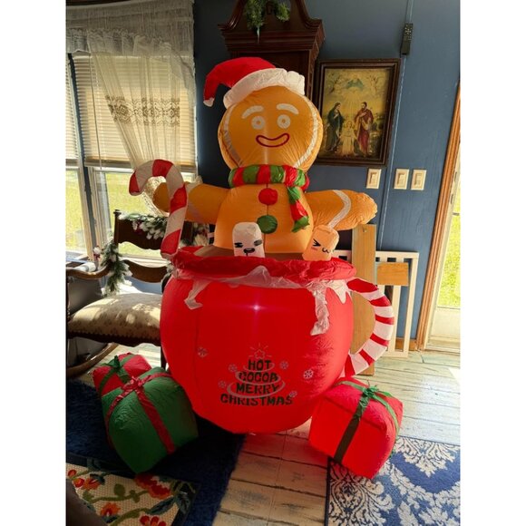 🆕6ft Christmas Inflatables Gingerbread Man Mug Yard Blow up Outdoor Decorations - Picture 1 of 8